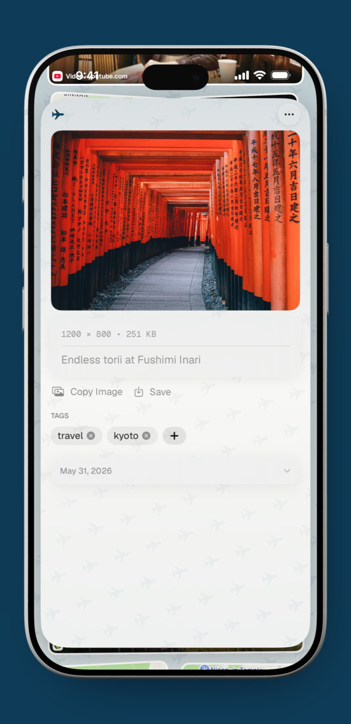 A saved item in ToMe, on an iPhone